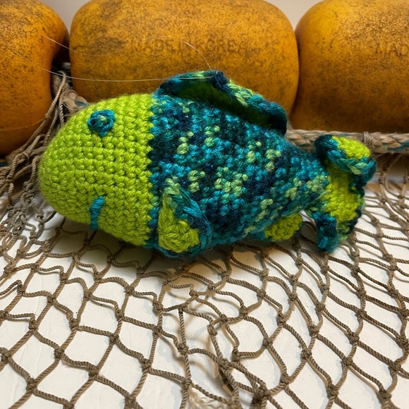 Crochet  Green & Blue Large Fish Deco Ornament SK - Picture 2 of 5